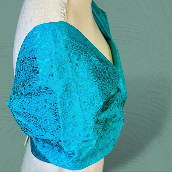 NWT ROTATE Birger Christensen ‘Petra’ Cropped Metallic Jacquard Top in Tile Blue - Picture 13 of 16